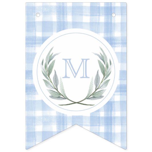 Blue Gingham Waterverf Laurel Crest Vlaggetjes (Eerste vlag)