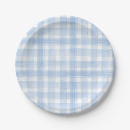 Blue Gingham Waterverf Paper Borden Papieren Bordje