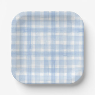 Blue Gingham Waterverf Paper Borden Papieren Bordje