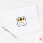 Blue Gingham Zonnebloem Bruiloft Dank u Vierkante Sticker (Envelop)