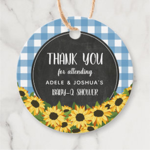 Blue Gingham & Zonnebloemen Baby-Q Douche Dank u Bedankjes Labels