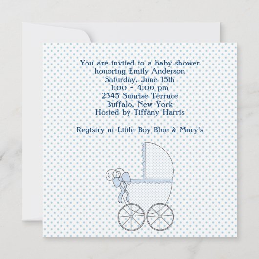 Blue Giraffe Baby Carriage Baby Shower Kaart (Achterkant)