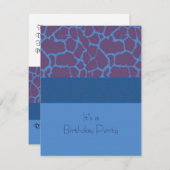 Blue Giraffe Pattern Birthday Party Invitation Kaart (Voorkant / Achterkant)