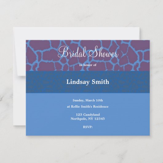 Blue Giraffe Pattern Bridal Shower Invitation Kaart (Voorkant)