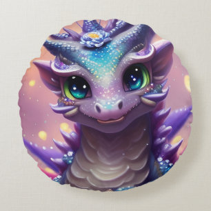 Blue Girl Dragon Rond Kussen