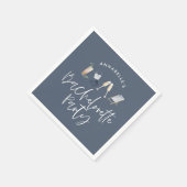 Blue girly modern champagne script bachelorette servet (Hoek)