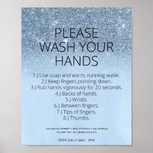 Blue Glam Covid Health Safety Glitter Hair Salon Poster