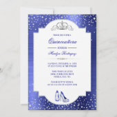 Blue Glam Diamond Sparkle Quinceañera Uitnodiging (Achterkant)
