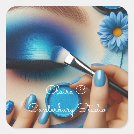 Blue Glam make-up esthetisch gepersonaliseerd Vierkante Sticker (Voorkant)