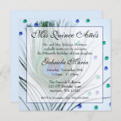 Blue Glam Peacock Feather Quinceanera Birthday Kaart (Voorkant / Achterkant)