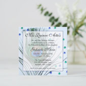 Blue Glam Peacock Feather Quinceanera Birthday Kaart (Staand voorkant)