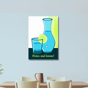Blue Glass & Carafe - Water en Lemon! Poster