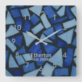 Blue Glass Mosaic Pattern Acrylic Wall Clock Vierkante Klok