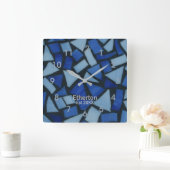 Blue Glass Mosaic Pattern Acrylic Wall Clock Vierkante Klok (Huis)