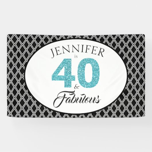 Blue Glitter 40 en Fabulous Custom 40th Birthday Spandoek (Horizontaal)