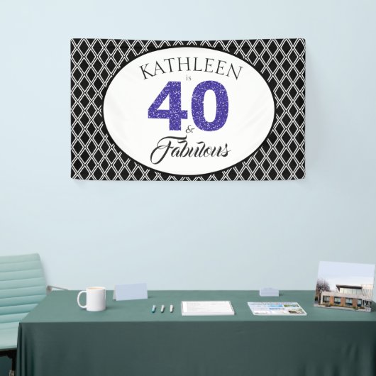 Blue Glitter 40 en Fabulous Custom 40th Birthday Spandoek (Beurs)