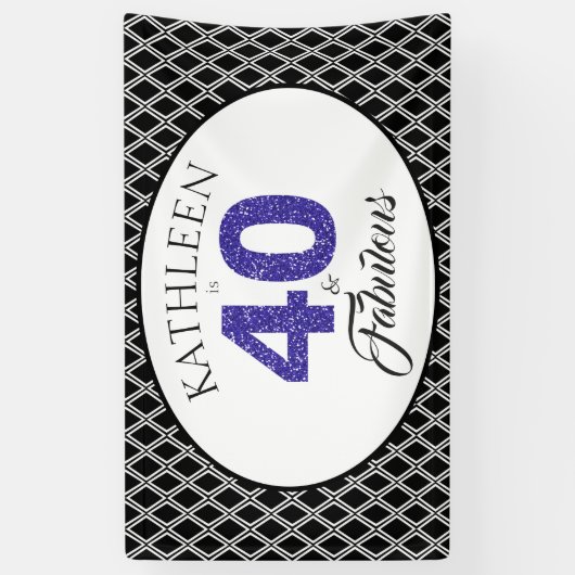 Blue Glitter 40 en Fabulous Custom 40th Birthday Spandoek (Verticaal)