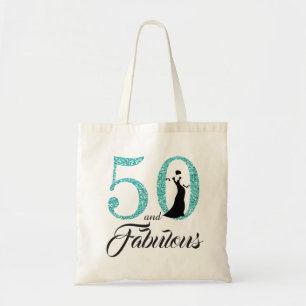 Blue Glitter 50 Fabulous Birthday Party Canvas tas