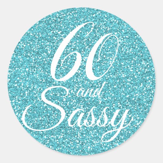 Blue Glitter 60 en Sassy 60th Birthday Ronde Sticker (Voorkant)