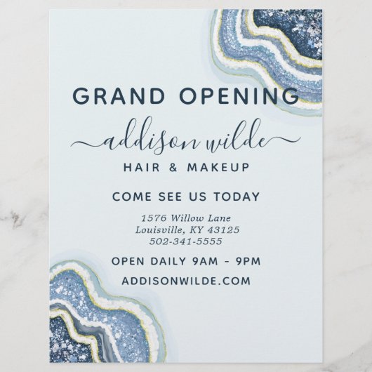 Blue Glitter Agate Geode Business Flyer (Voorkant)