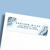 Blue Glitter Agate Geode Luxe Return Address