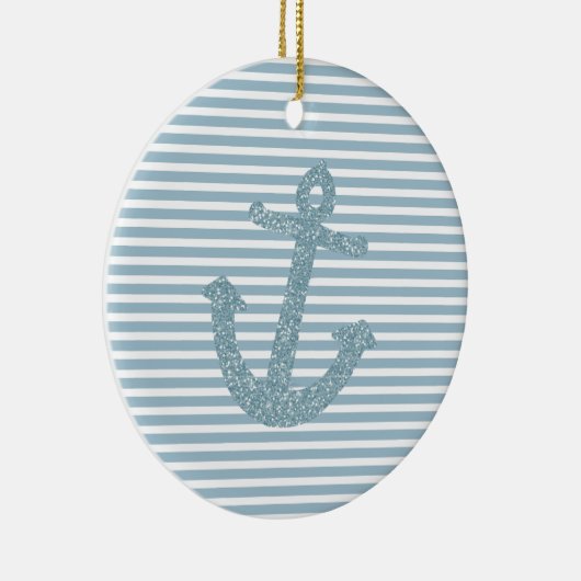 Blue Glitter Anchor Keramisch Ornament (Rechts)