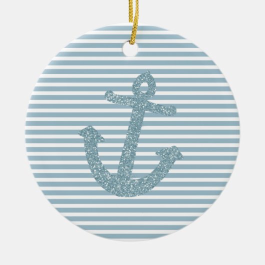 Blue Glitter Anchor Keramisch Ornament (Voorkant)