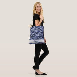Blue Glitter Animal Print Glam Wave gepersonalisee Draagtas
