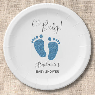 Blue Glitter Baby Feet Baby shower Papieren Bordje