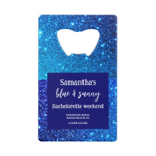 Blue Glitter Bachelorette Party Kredietkaart Flessenopener