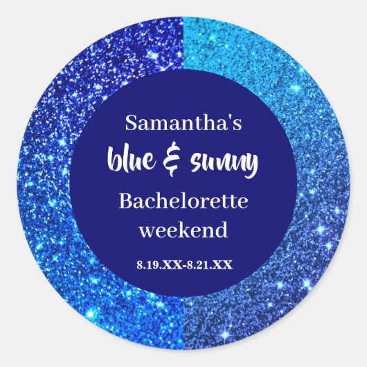 Blue Glitter Bachelorette Party Ronde Sticker (Voorkant)