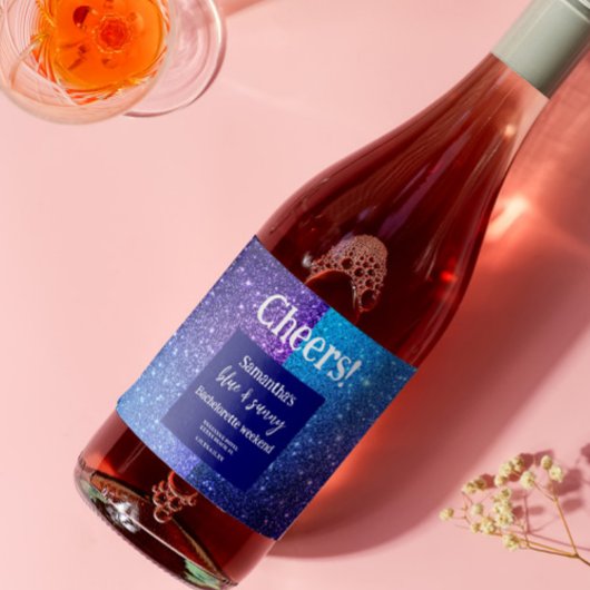 Blue Glitter Bachelorette Party Sparkling Wijnetiket