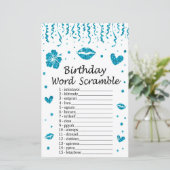 Blue glitter Birthday Word Scramble Game (Staand voorkant)