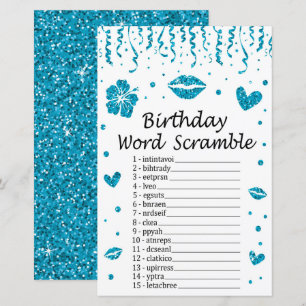Blue glitter Birthday Word Scramble Game