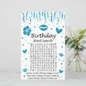 Blue glitter Birthday Word Search Game (Staand voorkant)
