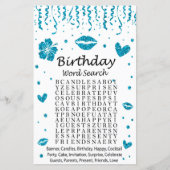 Blue glitter Birthday Word Search Game (Voorkant)
