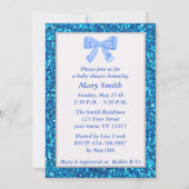 Blue Glitter Blue Bow Baby shower Invitation Kaart (Achterkant)