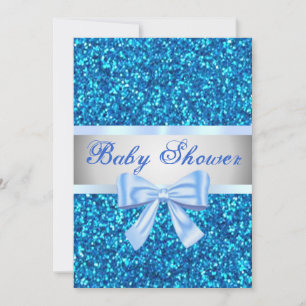 Blue Glitter Blue Bow Baby shower Invitation Kaart