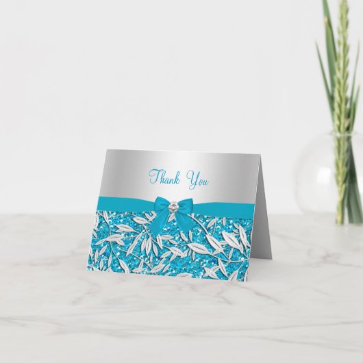 Blue Glitter & Bow bedankkaart (Voorkant)