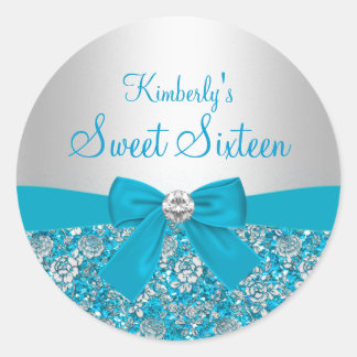 Blue Glitter & Bow Sweet Sixteen Sticker