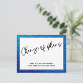 Blue Glitter Change of Plans Postponed Wedding Briefkaart (Staand voorkant)