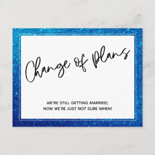 Blue Glitter Change of Plans Postponed Wedding Briefkaart