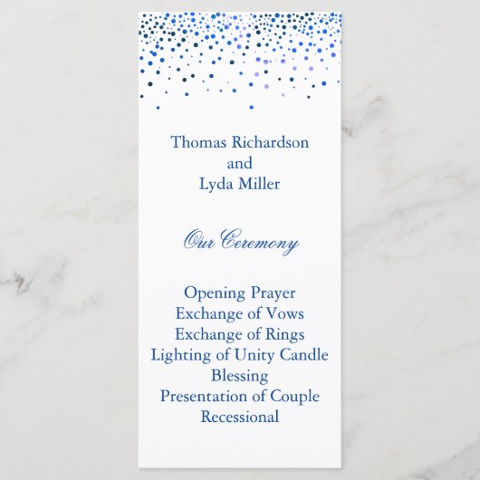Blue Glitter Confetti Faux Folie Wedding Programme Programma (Voorkant)