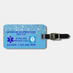 Blue Glitter CPAP Machine Carry-On Bagagelabel