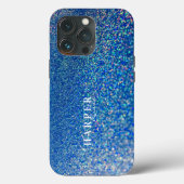 Blue Glitter Custom Name Hoesje-Mate iPhone Case C (Achterkant)