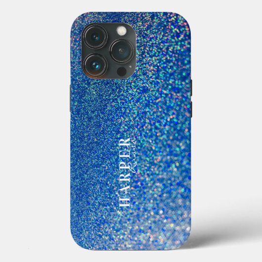 Blue Glitter Custom Name Hoesje-Mate iPhone Case C (Achterkant)