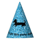 Blue Glitter Dachshund Party Petten Feesthoedjes (Voorkant)