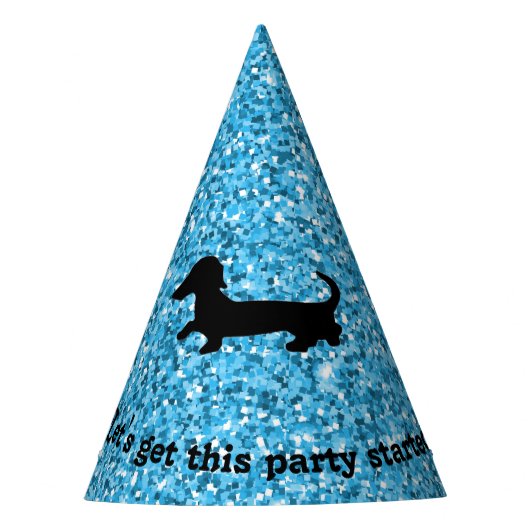 Blue Glitter Dachshund Party Petten Feesthoedjes (Voorkant)