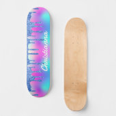 Blue Glitter Drip Fluorescerend Neon Roze & Paarse Skateboard (Voorkant)