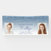 Blue Glitter Drip Two Photo Afstuderen Banner (Horizontaal)